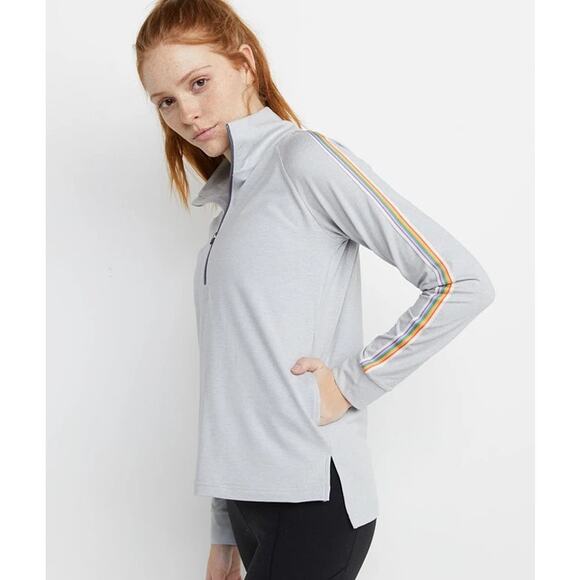 Marine Layer Kerri Quarter Zip Raglan Rainbow Stripe Trim Small Gray Wicking - Picture 4 of 7